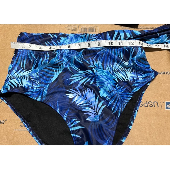 Dokotoo Womens Navy Blue Tropical Palm High Waisted Bikini Set Size M New - Picture 7 of 10